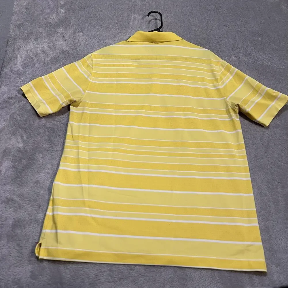 Nike Golf Shirt Mens Large Yellow Stripe Dri-FIT Polo Accenture WGC Performance